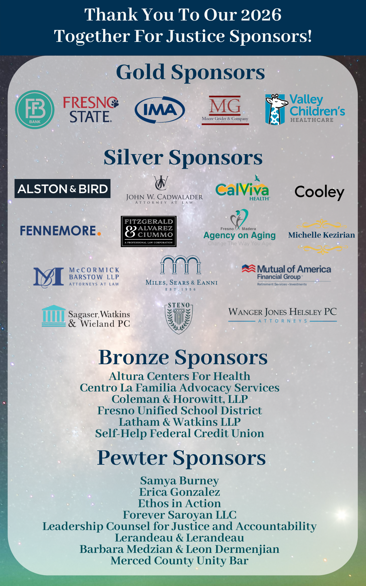 Together for Justice sponsors 8/18/2026